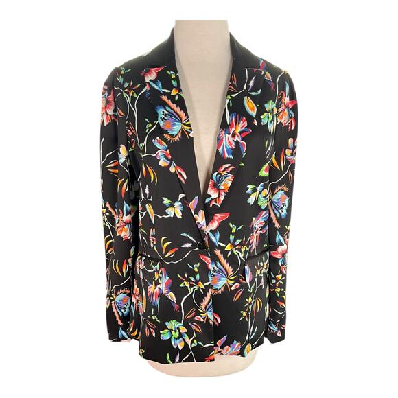 Bar III Black Floral Blazer Size 6 | One Button Silk Feel Statement Jacket - Picture 3 of 10